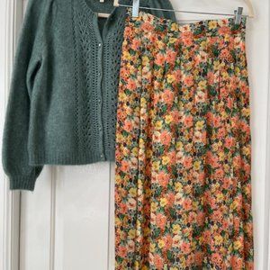 Sezane Floral Skirt - Green and Orange